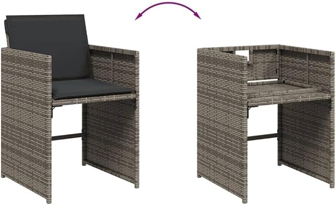 Afuera Living Contemporary Patio Dining Set, 10-Seater, Foldable PE Rattan and Solid Acacia Wood, Gray Finish, Cushioned Chairs, Powder-Coated, Space-Saving Design for Garden, Terrace, Outdoor