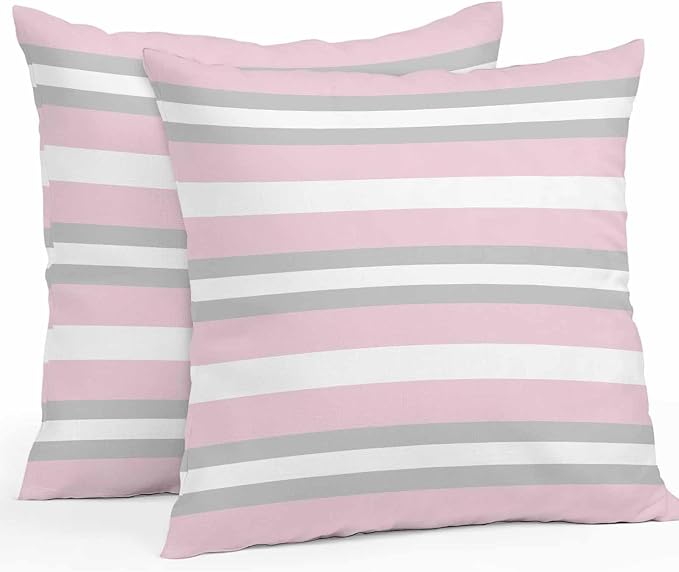 Throw Pillow Covers 20x20 Inch Set of 2, Pink Grey Stripe Waterproof Outdoor Pillow Covers, Minimalist Farmhouse Striped Decorative Cushion Pillowcases for Couch, Sofa, Bed, Garden, Patio