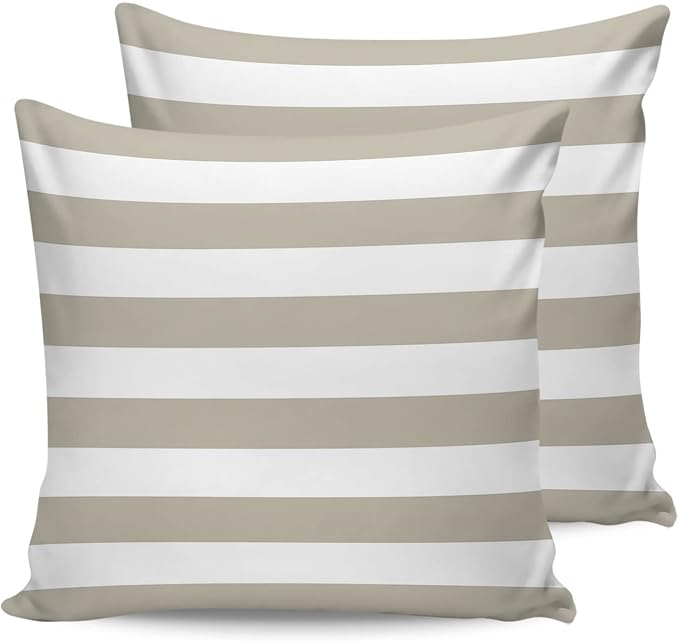 Outdoor Waterproof Pillow Covers for Patio Furniture Solid Striped Decorative Throw Pillow Cover Beige Pillowcases Set of 2 Cushion Case for Sofa Couch Chair Home Decor 20 x 20 Inches