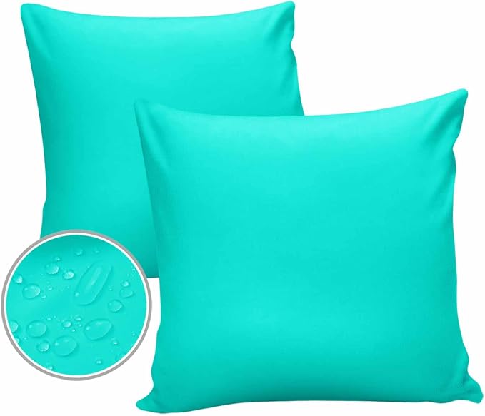 Outdoor Waterproof Throw Pillow Covers Set of 2 Teal Green Pattern Pillowcases 26x26 Inches Pure Colour Patio Decorative Pillows Cushion Case Patio Pillows for Couch Bed Chair Garden