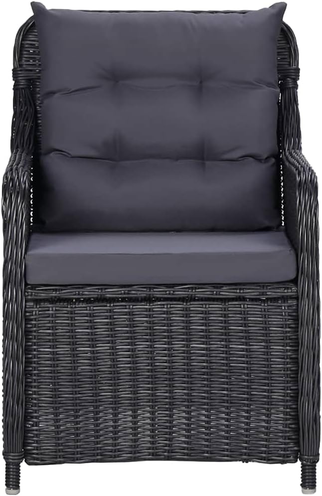7 Piece Patio Dining Set Black Outdoor Rattan Furniture with Cushions and Glass Tabletop for Garden Backyard Entertaining Weather Resistant