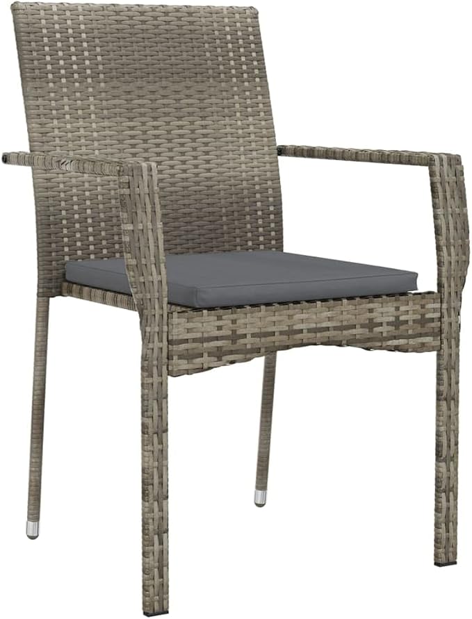 5 Piece Patio Dining Set with Cushions, Outdoor Garden Table and 4 Chairs, Weather Resistant PE Rattan Furniture for Backyard, Porch, Balcony, Black and Gray