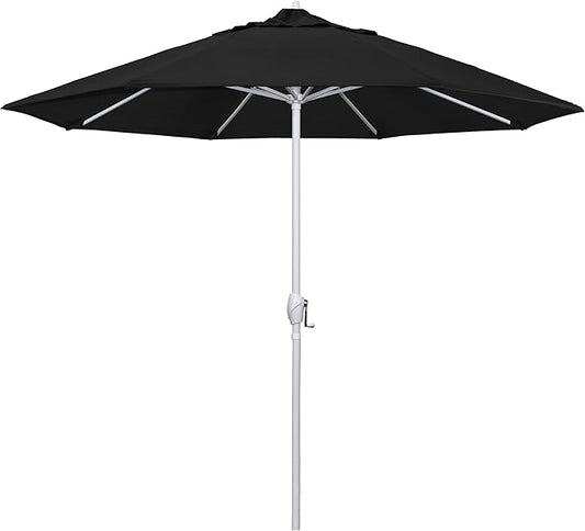 California Umbrella 12-Year Protection 9' Rd Aluminum Patio Umbrella, Crank Lift, Auto Tilt, White Finish, Sunbrella Black