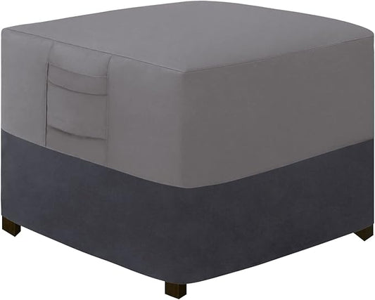 Easy-Going Outdoor Ottoman Cover, Waterproof Patio Ottoman Cover, Heavy Duty Outdoor Furniture Cover with Padded Handles (28"x28"x17", Gray/Dark Gray)