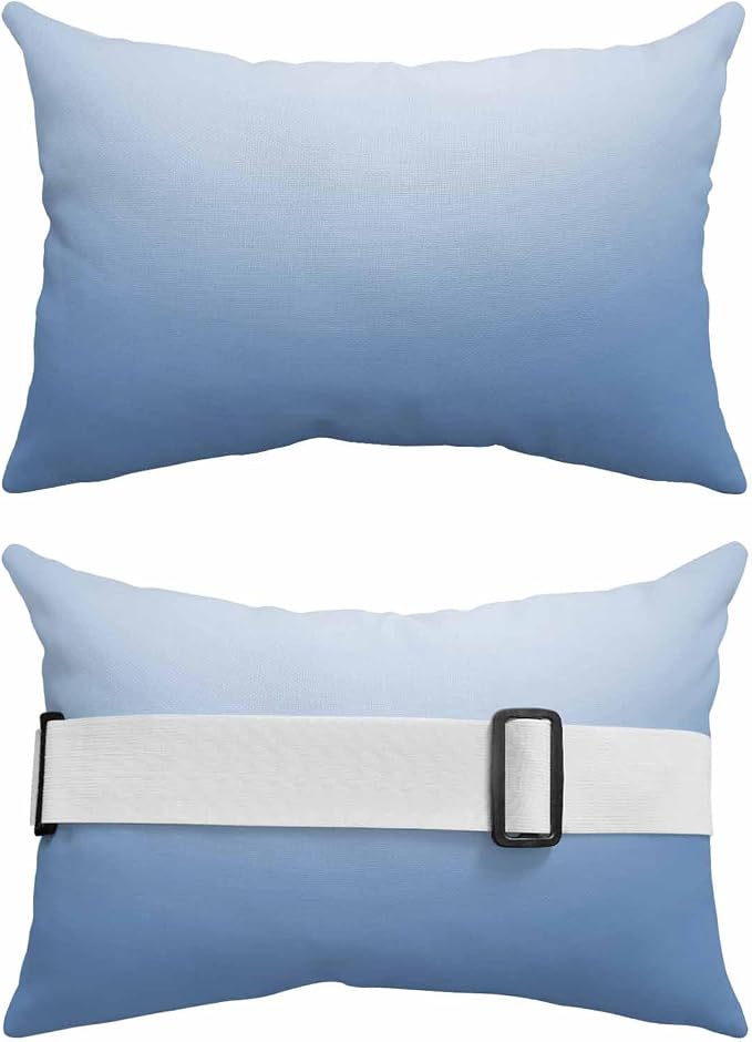 Light Blue Ombre Outdoor Lumbar Pillows 11x16 Set of 2, Modern Rustic Aqua Gradient Waterproof Throw Pillow Covers with Insert, Decorative Pillowcase Cushion for Couch Sofa Bed