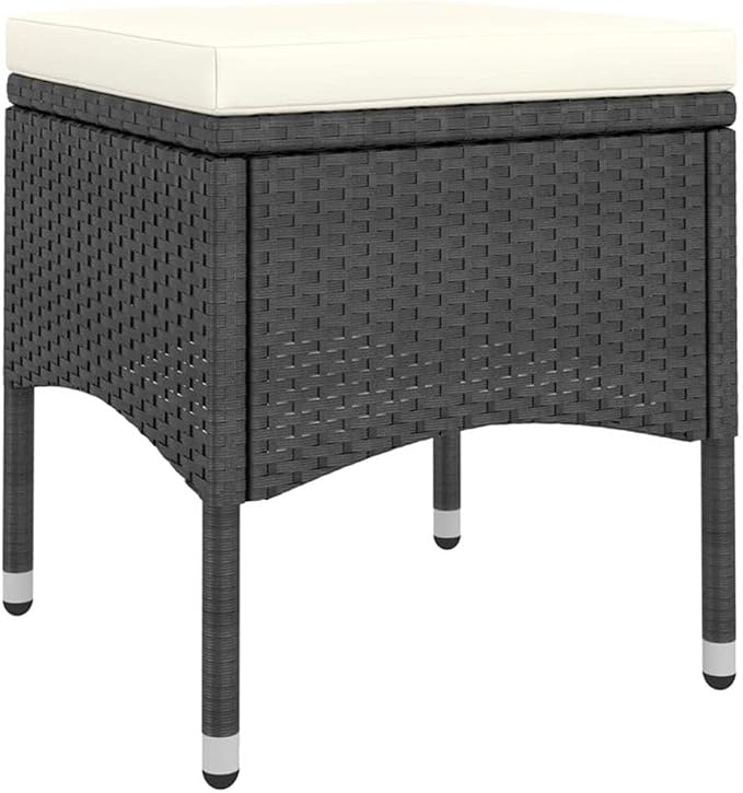 BOWERY HILL 5-Piece Garden Dining Set, Black and Cream White Poly Rattan, Square Table with Cushioned Chairs, Powder-Coated Finish, Durable Indoor/Outdoor Patio or Balcony Furniture for Entertaining