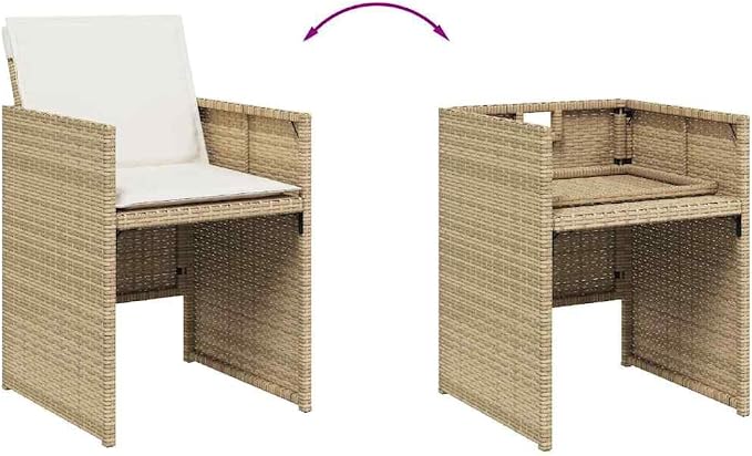 5 Piece Patio Dining Set with Cushions Beige Poly Rattan Outdoor Space Saving Table and Chairs for Backyard Garden Deck Seating
