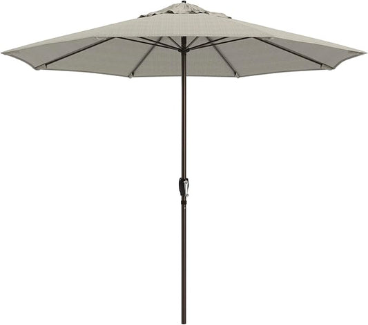 California Umbrella 8-Year Protection 9 Ft Outdoor Patio Umbrella, Solstice Fade-Resistant Fabric, Auto-Tilt, Heavy Duty Aluminum Frame, 8 Reinforced Ribs for Pool or Deck, Bronze Pole, Woven Granite