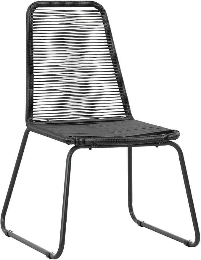3 Piece Patio Dining Set PVC Rattan Black Outdoor Furniture with Glass Tabletop and Steel Frame for Garden Backyard Balcony
