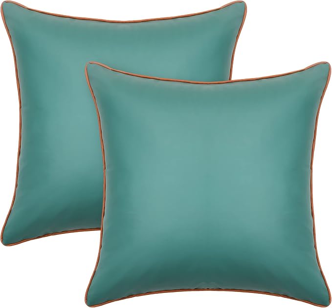 Pack of 2 Outdoor Waterproof Pillow Covers 18x18 Inch Fadeproof Square Pillowcase Silicone Leather Garden Cushion Sham Durable Decorative for Patio Tent Sunbrella Bench Sofa, Dark Green