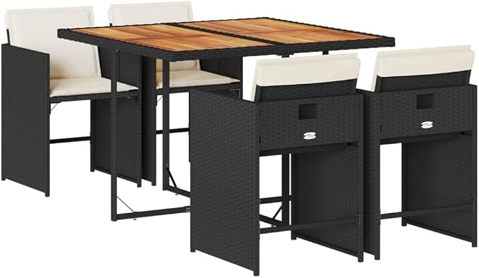 5-Piece Patio Dining Set with Cushions Black PE Rattan Outdoor Furniture Set for Garden Backyard Balcony Porch