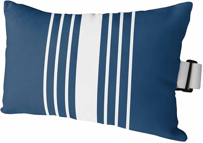 Outdoor Pillow for Lounge Chair with Strap & Insert Navy Blue Vertical Stripes Recliner Head Pillow Classic Striped Waterproof Headrest Patio Lumbar Pillows for Beach Pool Office Chaise Chair 11x16