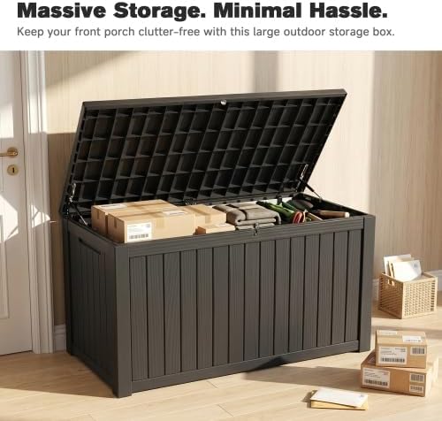 Outdoor Storage Box, Durable Deck Box with Side Handle and Lockable Lid, Deck Boxes Outdoor Waterproof, Large Patio Furniture for Poolside Accessories, Garden Tools, 180 Gallon