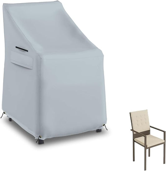 Seal Skin Covers Waterproof High-Back Chair Cover, Heavy Duty Outdoor Furniture Cover with Drawstring, Air Vent, Durable Fabric (Gray, 27" L x 27W x 49" H)