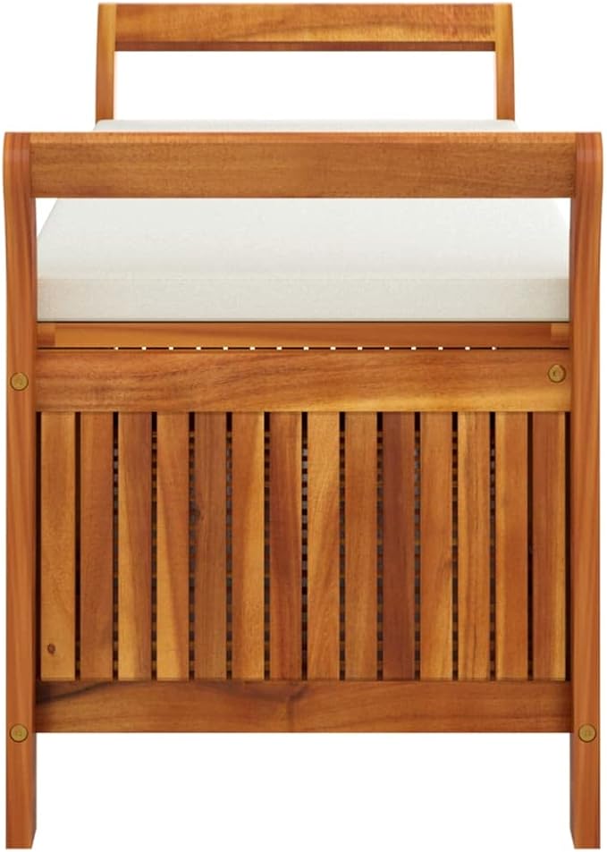 Wooden Outdoor Patio Storage Bench Large Deck Box with White Cream Cushion 49.6"x19.7"x23.6" Solid Wood Acacia Storage Box Deck Box with Seat for Garden, Balcony, Porch, Pool,Yard