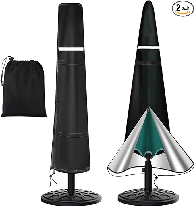 Patio Umbrella Cover Waterproof Umbrella Covers for Outdoor Umbrellas 7ft to 11ft, Durable 420D Polyester Fabric Patio Parasol Umbrella Cover Market Covers Windproof Anti-UV with Zipper, Black