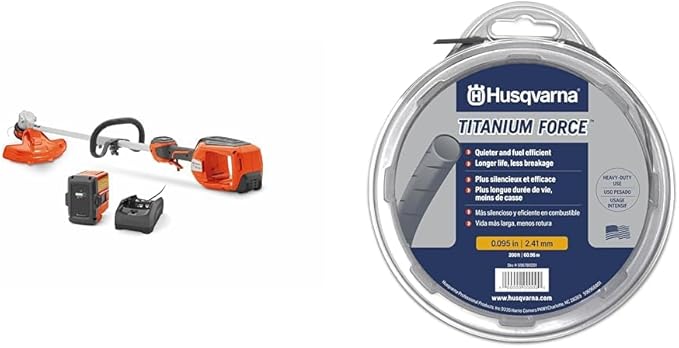 Husqvarna WeedEater 320iL Cordless String Trimmer with Battery and Charger, 16-Inch & 639005102 String Trimmer line .095-Inch 140ft Spool Titanium Force, 095" x 140', Silver