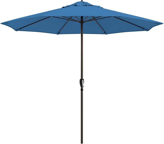 California Umbrella 8-Year Protection 9 Ft Outdoor Patio Umbrella, Solstice Fade-Resistant Fabric, Auto-Tilt, Heavy Duty Aluminum Frame, 8 Reinforced Ribs for Pool or Deck, Bronze Pole, Frost Blue