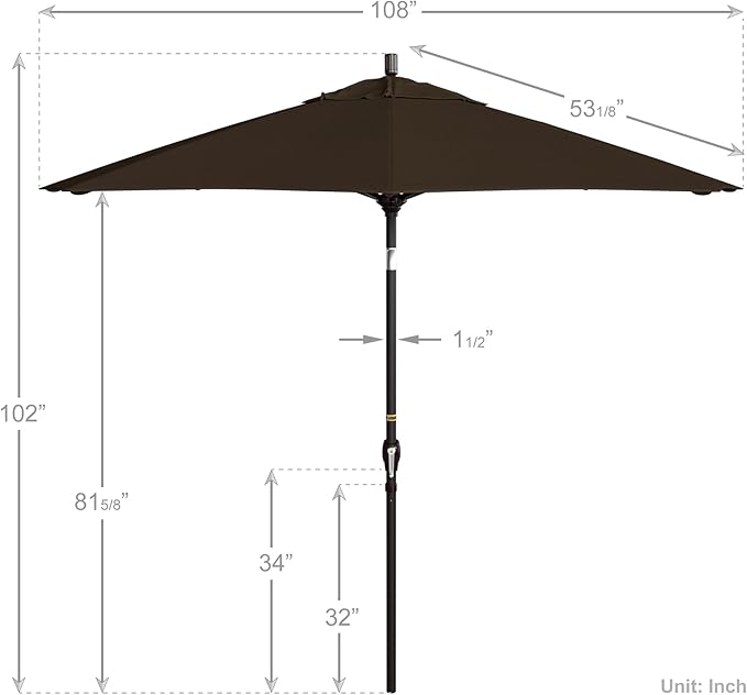 California Umbrella 9' Round Aluminum Market Umbrella, Crank Lift, Push Button Tilt, Bronze Pole