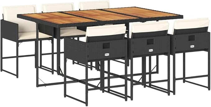 7 pcs Set Garden Dining Set & Balcony Furniture Black PE Rattan Patio Dining Set Outdoor Patio Furniture Set for Lawn Backyard Front Porch 65 x 41.7 x 28.7 in