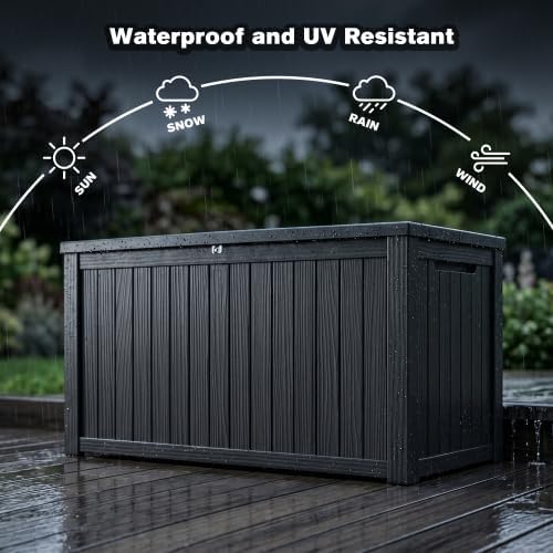 Outdoor Storage Box, Durable Deck Box with Side Handle and Lockable Lid, Deck Boxes Outdoor Waterproof, Large Patio Furniture for Poolside Accessories, Garden Tools, 180 Gallon
