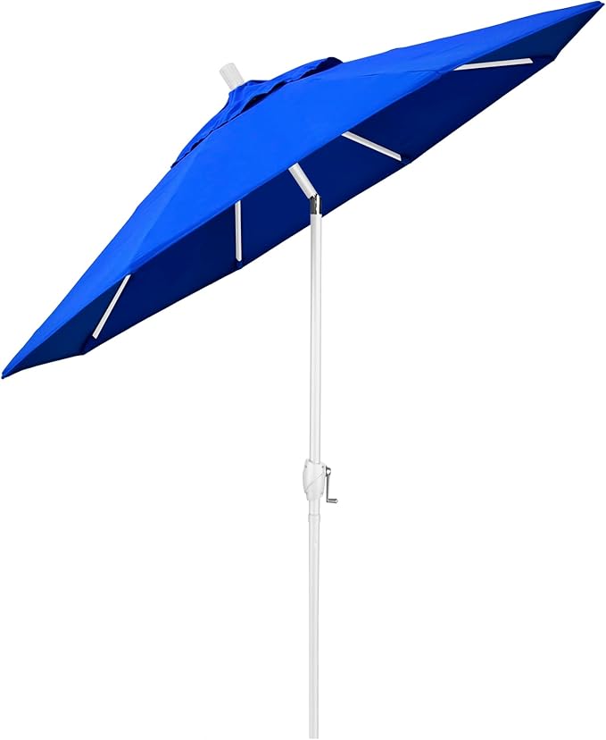 California Umbrella 9' Round Aluminum Market Umbrella, Crank Lift, Push Button Tilt, White Pole, Cilantro