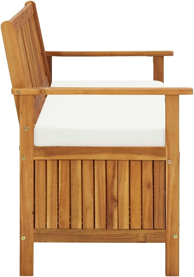 Patio Storage Bench with Cream White Cushion, Outdoor Wooden Deck Box, Solid Wood Patio Furniture for Outdoor Cushions, Pool Storage and Garden Tools, 47.2"x24.8"x33.1", -328