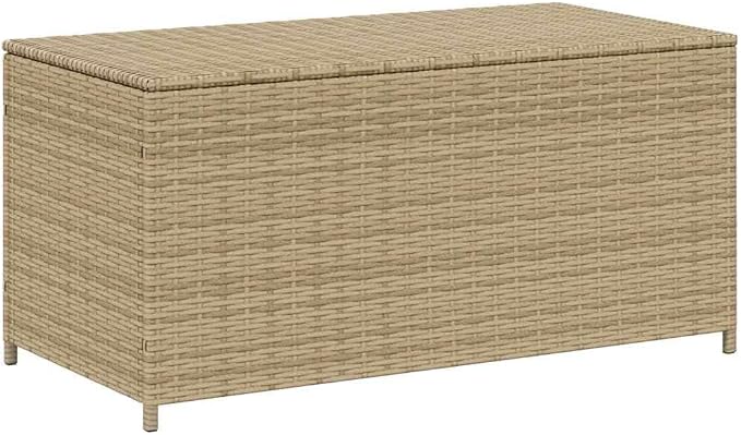 Mix Beige PE Rattan Garden Storage Box, Medium Cushion Storage for Patio and Deck Organization
