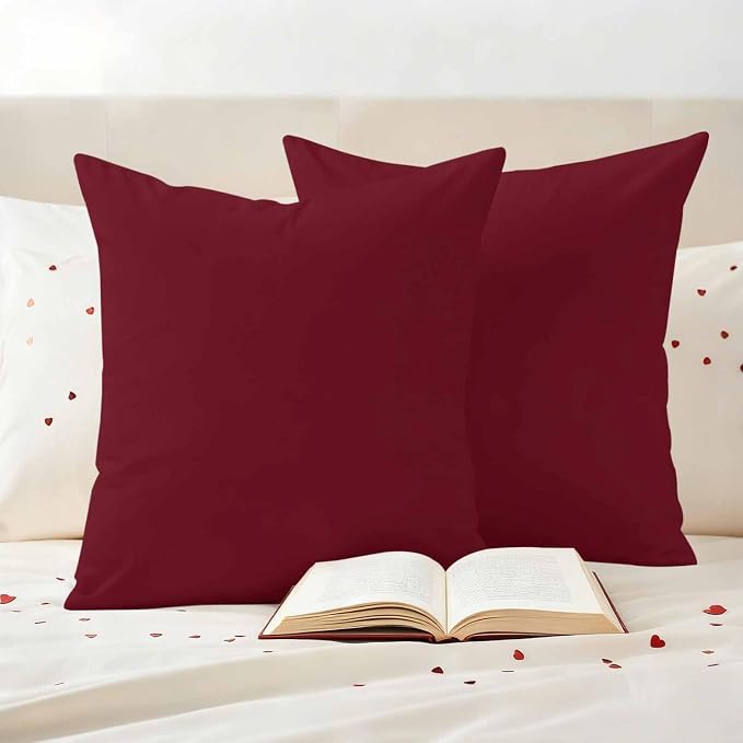 Outdoor Pillow Covers,Wine Red Dark Maroon Decorative Throw Pillow Cover Waterproof Pillowcase Set of 2,Linen Cushion Case for Sofa Couch Bed 20x20 Inch,Burgundy Red