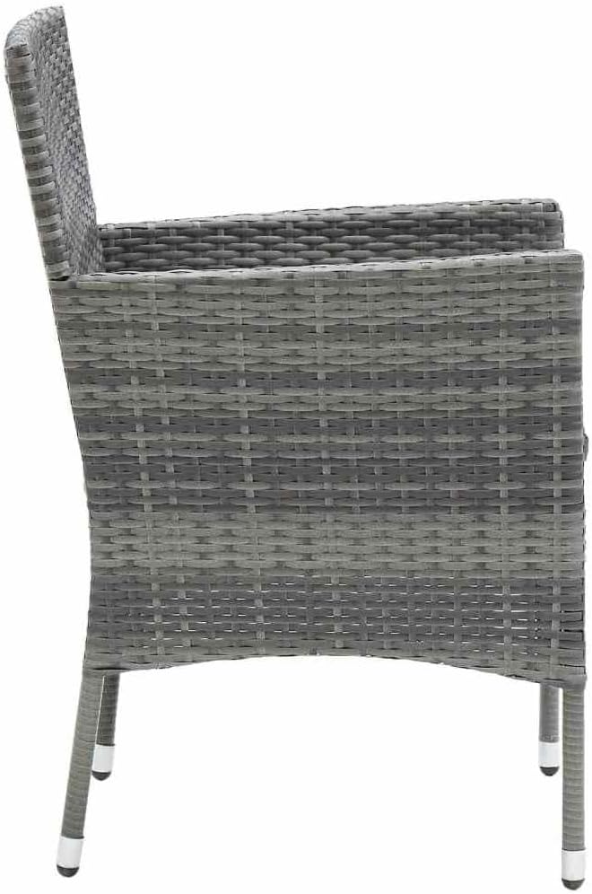 3-Piece Grey PE Rattan Bistro Set with Cushioned Chairs | Includes a square dining table and two seats, ideal for compact outdoor spaces like patios, balconies, and terraces.