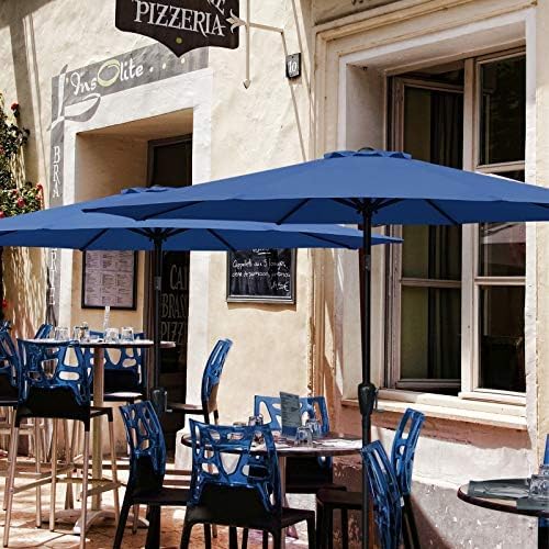 Simple Deluxe 9FT Outdoor Patio Umbrella UV-Protection Table Umbrella with Push Button 8 Ribs Tilt/Crank Waterproof Market Umbrella for Garden, Backyard, Pool, Deck, Blue