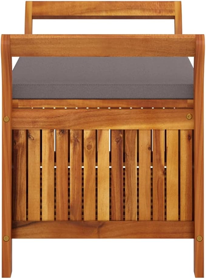 Wooden Outdoor Patio Storage Bench Large Deck Box with Brown Cushion 35.8"x19.7"x23.6" Solid Wood Acacia Storage Box Deck Box with Seat for Garden, Balcony, Porch, Pool,Yard