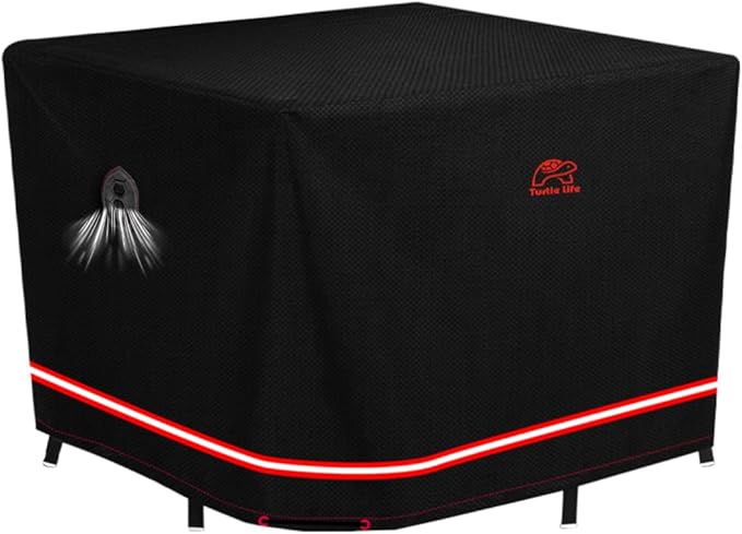 Turtle Life Patio Furniture Sets Cover, Heavy Duty Square Durable Waterproof Outdoor UV Resistant Anti-Fading Dining Table Chairs Furniture Cover, Black, 56"L x 56"W x 29"H