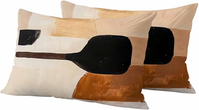 Beige Black Outdoor Waterproof Throw Pillow Covers Set of 2, 20"x12", Brown Abstract Art Graffiti Color Block Modern Decorative Pillow Covers Outside Cushion Case for Patio Porch Garden