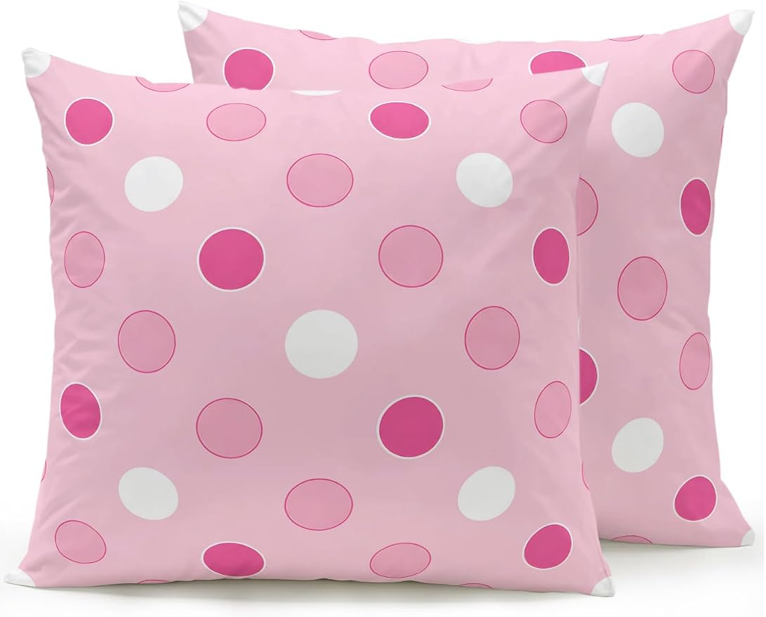 Waterproof Outdoor Pillow Set of 2 Pink Polka Dots Decorative Throw Pillows Cover & Insert 18x18 Inch Pillowcase Funny Circles Spots Square Pillows for Couch Sofa Bed Patio Furniture Indoor Outdoor