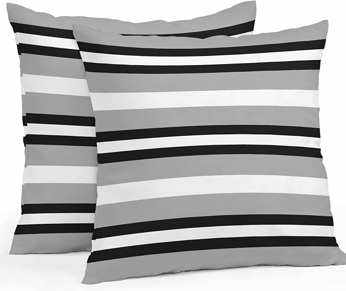 Black Gray Striped Outdoor Pillow Covers 16x16 Inch Throw Pillow Covers Set of 2 Waterproof Decorative Pillow Cases Contemporary Minimalist Lines Art Cushion Covers for Patio Furniture Garden Couch