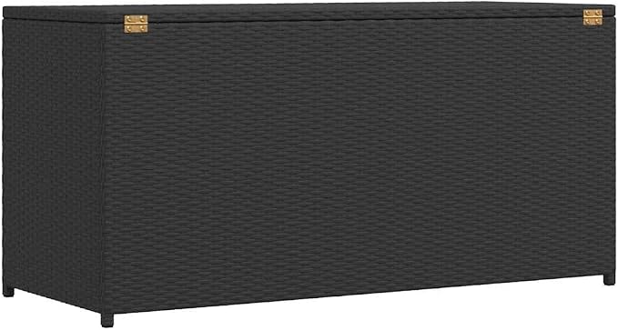 47.2" Deck Box Outdoor Storage Chest Black Powder Coated Steel & PE Rattan Gas Lift Mechanism Rectangular Patio Storage for Garden Cushions Tools Gear