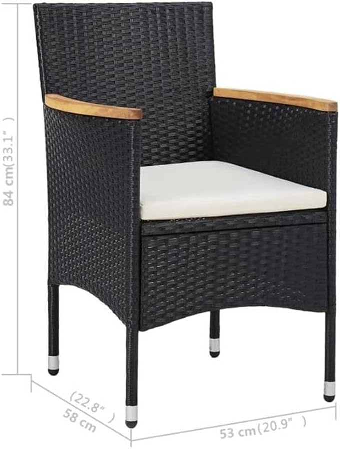 Afuera Living 3-Piece Synthetic Poly Rattan Patio Dining Set, Black and Brown Finish, Weather-Resistant Acacia Wood, Cushioned Seats, Contemporary Design, 31.5 x 31.5 x 29.5 in, Garden or Terrace Use