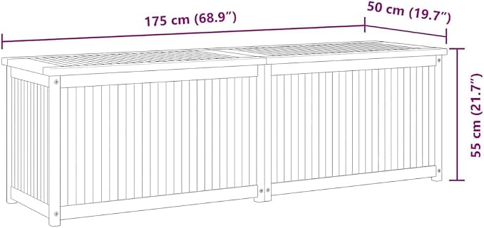 Garden Box Outdoor Storage Box Solid Teak Wood Deck Box for Patio Cushions and Garden Tools, Rectangular Wood Storage Chest with Natural Finish, 68.9 x 19.7 x 21.7 Inches
