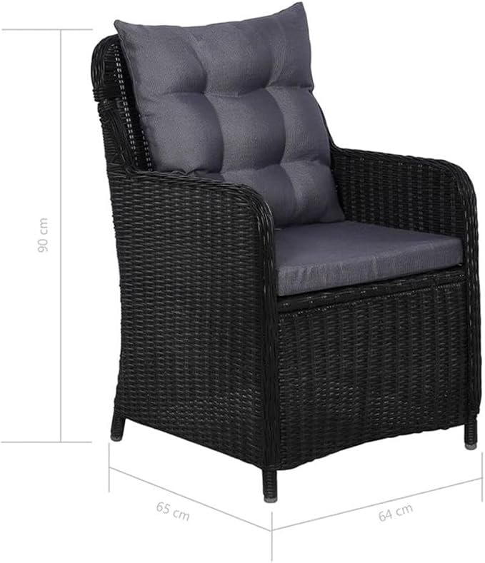 Afuera Living Outdoor Patio Dining Set, Acacia Wood Table with Black Powder-Coated Steel Frame, Includes 8 Cushioned Seats, Weather-Resistant, Vintage Style for Garden or Terrace, 9-Person Seating