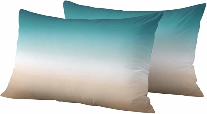 Outdoor Pillow Covers Set of 2, Teal to Khaki Gradient Art Decorative Throw Pillow Covers 20X12IN, Turquoise Watercolor Style Throw Pillows Protector Cushion Case for Patio,Couch,Sofa,Garden