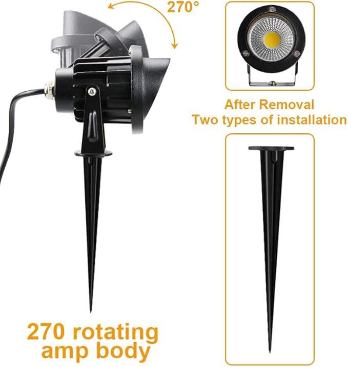 Romwish LED Landscape Spotlights 10W, 120V Plug in Outdoor Spot Lights, 1100LM 3000K Warm White Landscape Lighting, IP65 Waterproof Garden Lights for Yard Tree Pathway Flag-6 Pack