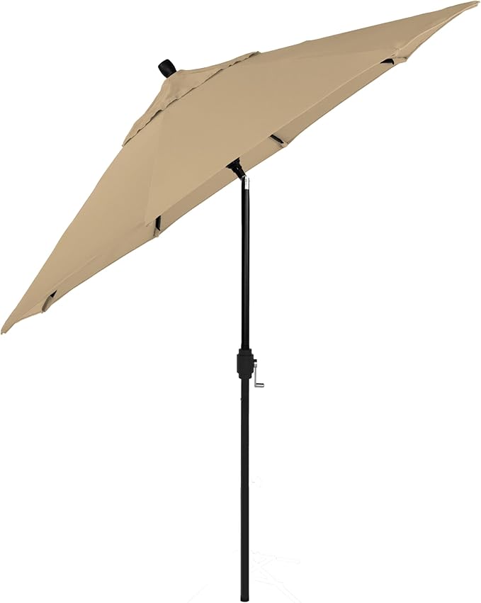 California Umbrella 12-Year-Non-Fading, 9Ft Premium Sunbrella Patio Umbrella, Hand-Crank, Button-Tilt, Black Frame, Heather Beige Fabric