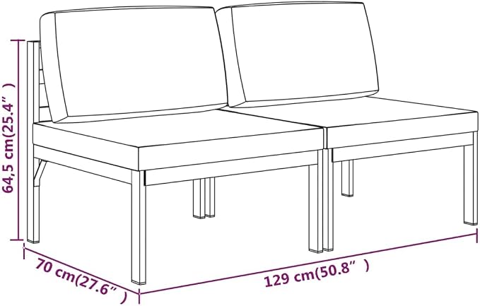 2-Seater Outdoor Sofa, Modern Matte Anthracite Aluminum Patio Couch, Modular Garden Middle Sofa Set with Cushions for Terrace, Balcony and Backyard, 2-Piece