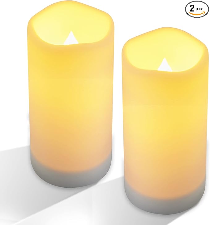 NURADA Large Outdoor Solar Powered Candles - Flameless Pillar Waterproof Rechargeable Candle Set, White Resin, LED Light, Rechargeable Solar Battery Included, Waterproof for Patio Decor 3.25" x 6"
