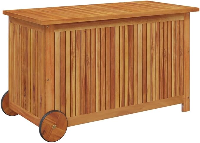 Solid Acacia Wood Outdoor Storage Box with Wheels 35.4"x19.7"x22.8" Patio Deck Box for Garden Furniture Cushions, Pool Toys, Gardening Tools, Water-Resistant PE Inner Bag