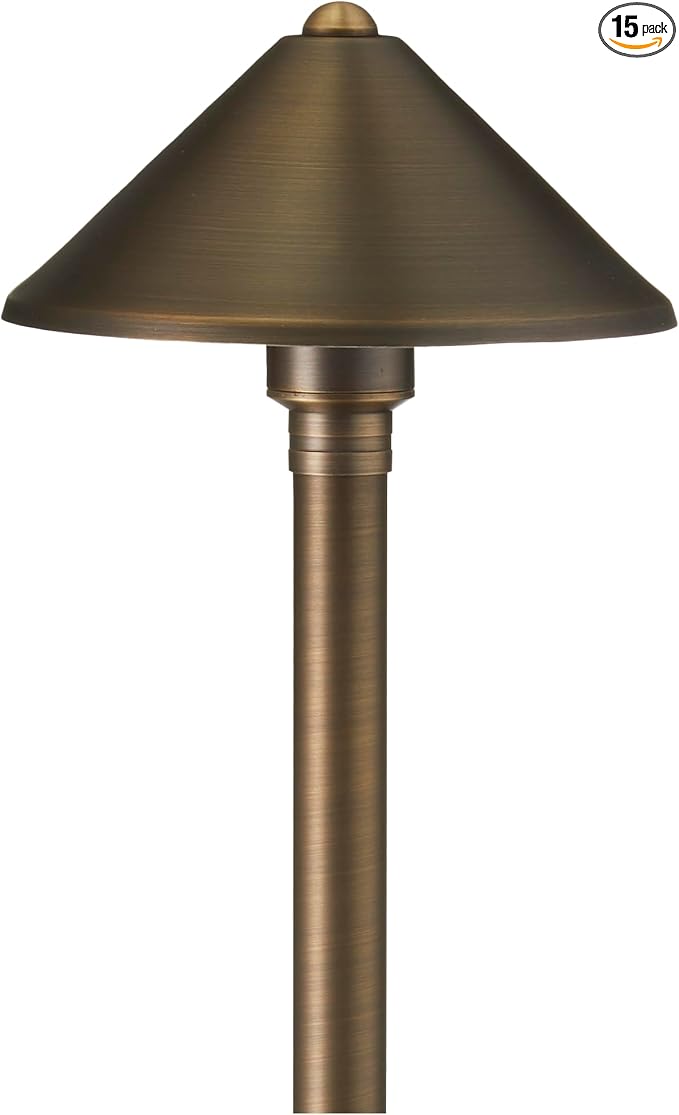 VOLT 15-Pack 12V Conehead Brass Path Lights (Bronze) & 3W 2700K LED Bulbs | 300 Lumens of Warm White Light, Low Voltage, Ideal for Pathway Walkway Garden Driveway or Patio