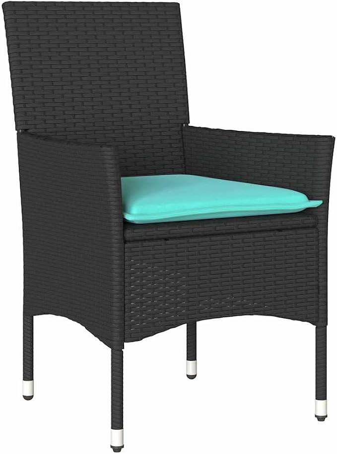 7 Piece Outdoor Dining Set, PE Rattan Patio Table and 6 Chairs with Comfortable Cushions, Modern Garden Furniture for Backyard, Deck, and Lawn, Black