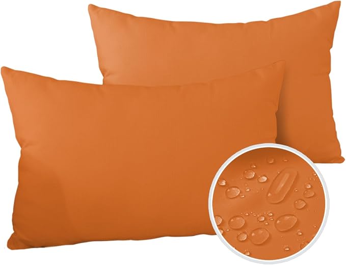 Outdoor Waterproof Throw Pillows Solid Art Minimalist Pure Orange Patio Pillows Pack of 2,Decorative Pillow Covers with Insert,Pillow Cushion Case for Garden Couch Sofa Plain Single Bright Color