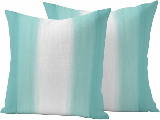 Teal Abstract Stripes Outdoor Pillow Covers 20"x20" Set of 2, Modern Teal White Gradient Waterproof Throw Pillow Covers for Patio Furniture, Decorative Cushion Covers for Porch